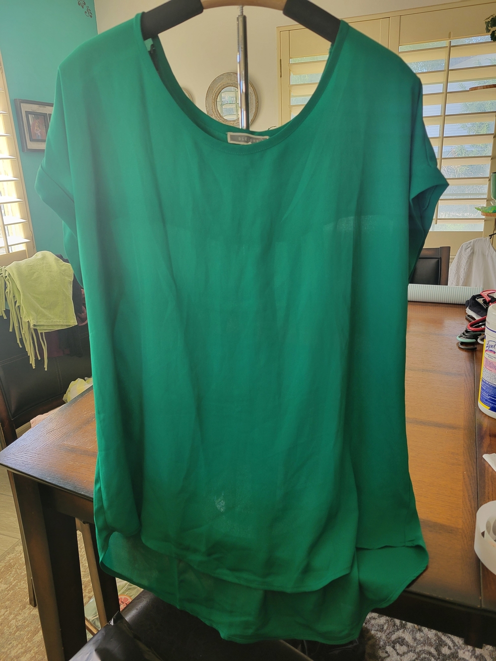 Pleione Emerald Green Short Sleeve Layered Blouse